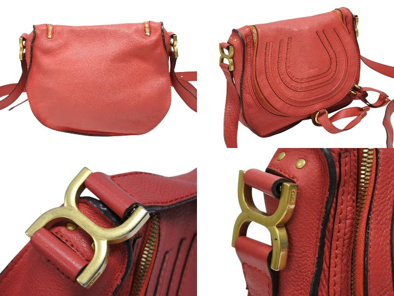 Chloe クロエ MARCIE マーシー ショルダーバッグ 02-12-60-65 グレインレザー レッド ゴールド金具 美品 中古 4b007893