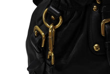 画像をギャラリービューアに読み込む, PRADA プラダ ギャザー 2WAYバッグ ハンドバッグ ショルダーバッグ カーフレザー ブラック ゴールド金具 美品 中古 4b007894