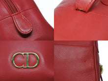 画像をギャラリービューアに読み込む, Christian Dior クリスチャンディオール レザーハンドバッグ レッド ロゴ金具 スペイン製 ゴールド金具 美品 中古 4b007901