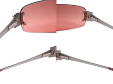 画像をギャラリービューアに読み込む, CELINE セリーヌ サングラス アイウェア SC 1047S トリオンフ ラインストーン レッド シルバー 美品 中古 4b007909