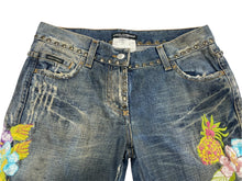 画像をギャラリービューアに読み込む, DOLCE&amp;GABBANA ドルチェアンドガッバーナ レアモデル ヴィンテージデニムパンツ クラッシュ加工 スタッズ 刺繍 コットン サイズ40 美品 中古 4b007916