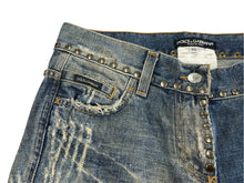 画像をギャラリービューアに読み込む, DOLCE&amp;GABBANA ドルチェアンドガッバーナ レアモデル ヴィンテージデニムパンツ クラッシュ加工 スタッズ 刺繍 コットン サイズ40 美品 中古 4b007916