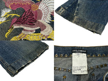 画像をギャラリービューアに読み込む, DOLCE&amp;GABBANA ドルチェアンドガッバーナ レアモデル ヴィンテージデニムパンツ クラッシュ加工 スタッズ 刺繍 コットン サイズ40 美品 中古 4b007916