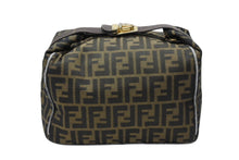 画像をギャラリービューアに読み込む, FENDI フェンディ ズッカ柄 バニティバッグ ハンドバッグ ジャガード レザー ブラウン グレー ゴールド金具 美品 中古 4b007934