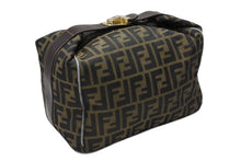 画像をギャラリービューアに読み込む, FENDI フェンディ ズッカ柄 バニティバッグ ハンドバッグ ジャガード レザー ブラウン グレー ゴールド金具 美品 中古 4b007934