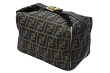 画像をギャラリービューアに読み込む, FENDI フェンディ ズッカ柄 バニティバッグ ハンドバッグ ジャガード レザー ブラウン グレー ゴールド金具 美品 中古 4b007934