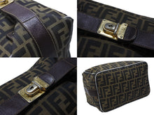 画像をギャラリービューアに読み込む, FENDI フェンディ ズッカ柄 バニティバッグ ハンドバッグ ジャガード レザー ブラウン グレー ゴールド金具 美品 中古 4b007934