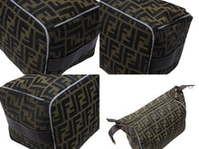 画像をギャラリービューアに読み込む, FENDI フェンディ ズッカ柄 バニティバッグ ハンドバッグ ジャガード レザー ブラウン グレー ゴールド金具 美品 中古 4b007934