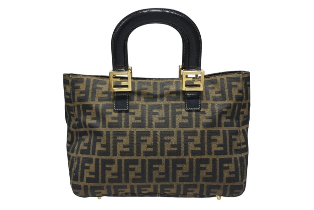 FENDI フェンディ ハンドバッグ トートバッグ ズッカ柄 キャンバス ブラウン ゴールド金具 美品 中古 4b007935