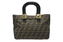画像をギャラリービューアに読み込む, FENDI フェンディ ハンドバッグ トートバッグ ズッカ柄 キャンバス ブラウン ゴールド金具 美品 中古 4b007935