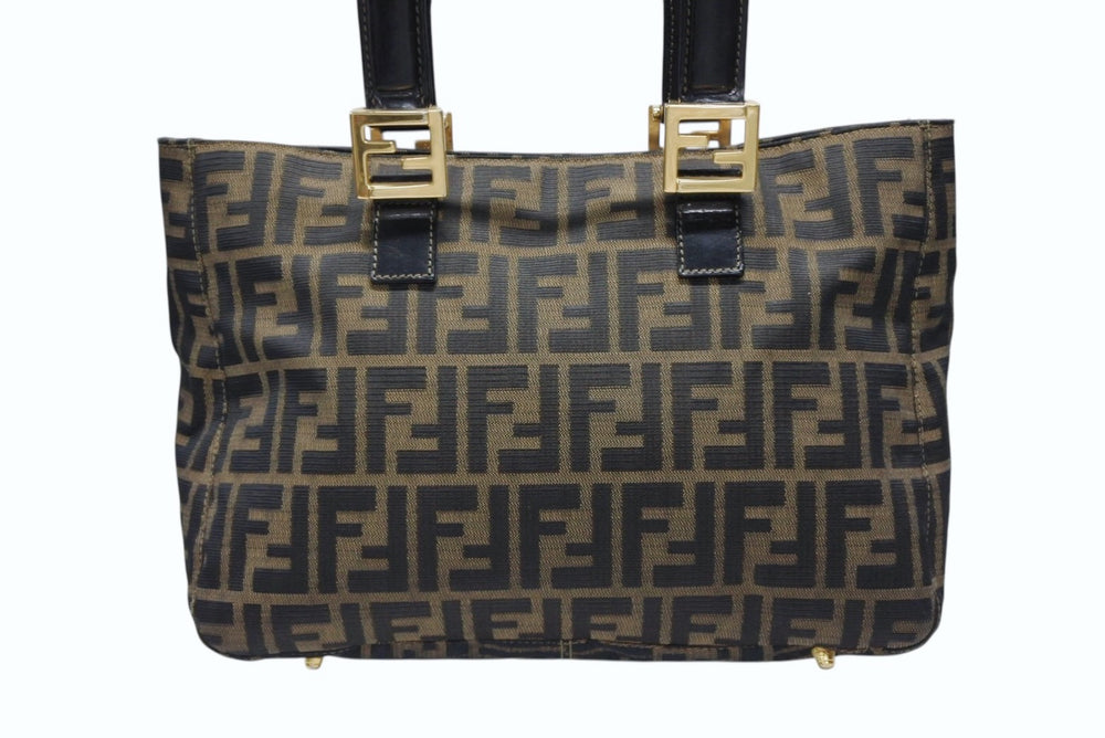 FENDI フェンディ ハンドバッグ トートバッグ ズッカ柄 キャンバス ブラウン ゴールド金具 美品 中古 4b007935