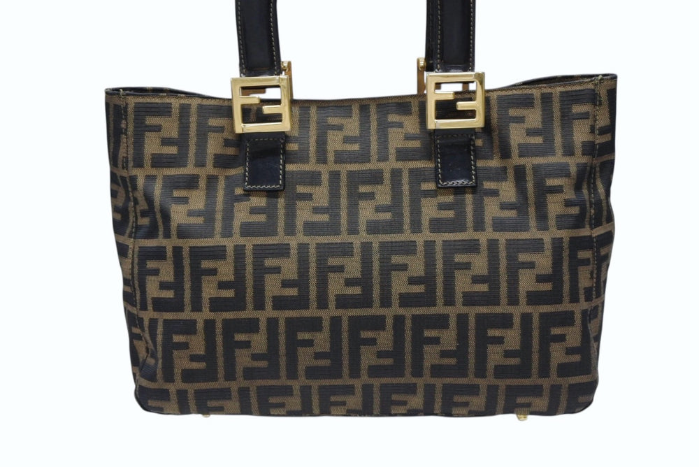 FENDI フェンディ ハンドバッグ トートバッグ ズッカ柄 キャンバス ブラウン ゴールド金具 美品 中古 4b007935