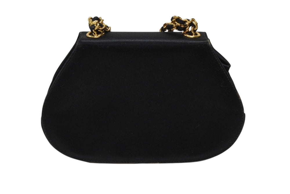 CHANEL Half Moon Chain One Shoulder Bag No. 3 Coco Mark Satin Leather Black Gold Hardware Good Used 4b007940