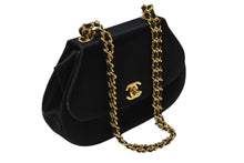 画像をギャラリービューアに読み込む, CHANEL シャネル ハーフムーン チェーンワンショルダーバッグ 3番台 ココマーク サテン レザー ブラック ゴールド金具 良品 中古 4b007940