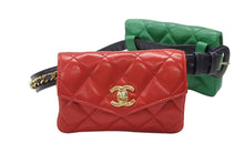 画像をギャラリービューアに読み込む, CHANEL シャネル マトラッセ ウエストポーチ ベルトポーチ バッグ ラムスキン レッド グリーン ブラック ゴールド金具 良品 中古 4b007945