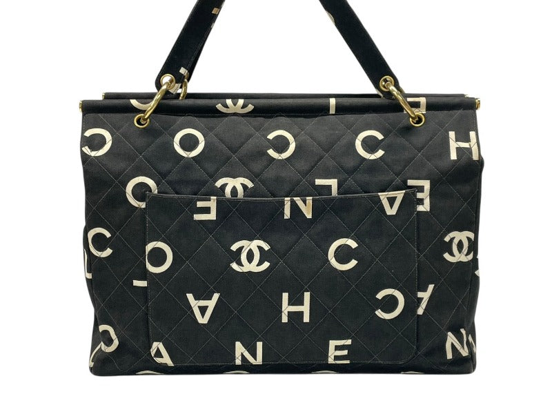 CHANEL Bycy Line Tote Bag Coco Mark Icon Cotton Canvas Leather Black Gold Hardware Good Condition Used 4b007946