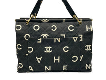 画像をギャラリービューアに読み込む, CHANEL シャネル バイシーライン トートバッグ ココマーク アイコン コットンキャンバス レザー ブラック ゴールド金具 美品 中古 4b007946