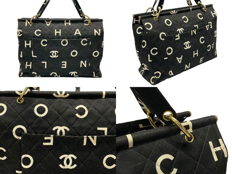 CHANEL Bycy Line Tote Bag Coco Mark Icon Cotton Canvas Leather Black Gold Hardware Good Condition Used 4b007946