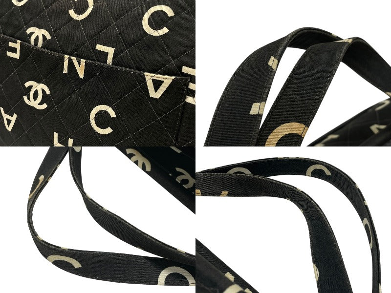 CHANEL Bycy Line Tote Bag Coco Mark Icon Cotton Canvas Leather Black Gold Hardware Good Condition Used 4b007946