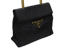 画像をギャラリービューアに読み込む, PRADA プラダ ハンドバッグ ワンハンドル トライアングル ロゴ ナイロン ゴールド金具 黒 ブラック 美品 中古 4b007952
