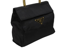 画像をギャラリービューアに読み込む, PRADA プラダ ハンドバッグ 33 トライアングルロゴ シングルメタルハンドル イタリア製 ナイロン ブラック ゴールド金具 美品 中古 4b007953