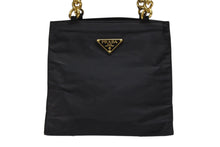 画像をギャラリービューアに読み込む, PRADA プラダ ハンドバッグ トライアングル ロゴ ナイロン ゴールド金具 黒 ブラック 美品 中古 4b007954