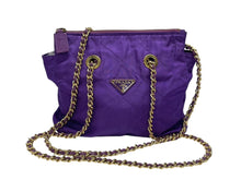 画像をギャラリービューアに読み込む, PRADA プラダ チェーンバッグ ショルダーバッグ キルティング イタリア製 ナイロン メタル パープル ゴールド金具 美品 中古 4b007957