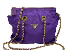 画像をギャラリービューアに読み込む, PRADA プラダ チェーンバッグ ショルダーバッグ キルティング イタリア製 ナイロン メタル パープル ゴールド金具 美品 中古 4b007957