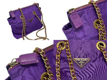 画像をギャラリービューアに読み込む, PRADA プラダ チェーンバッグ ショルダーバッグ キルティング イタリア製 ナイロン メタル パープル ゴールド金具 美品 中古 4b007957