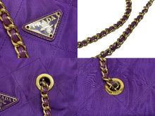 画像をギャラリービューアに読み込む, PRADA プラダ チェーンバッグ ショルダーバッグ キルティング イタリア製 ナイロン メタル パープル ゴールド金具 美品 中古 4b007957