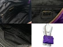画像をギャラリービューアに読み込む, PRADA プラダ チェーンバッグ ショルダーバッグ キルティング イタリア製 ナイロン メタル パープル ゴールド金具 美品 中古 4b007957