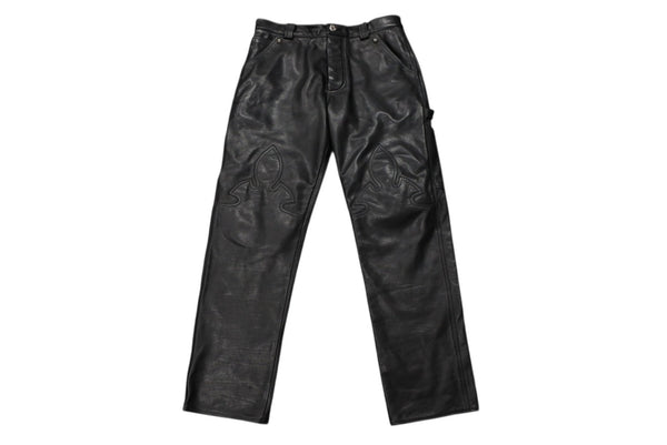 極美品 CHROME HEARTS クロムハーツ フレアニー カーペンター レザーパンツ ブラック シルバー925 ロゴ サイズ30 中古 4b007958