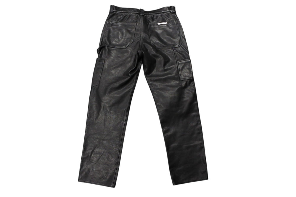 極美品 CHROME HEARTS クロムハーツ フレアニー カーペンター レザーパンツ ブラック シルバー925 ロゴ サイズ30 中古 4b007958