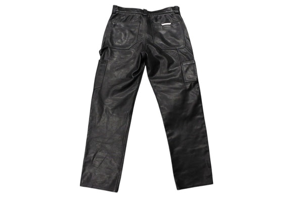 極美品 CHROME HEARTS クロムハーツ フレアニー カーペンター レザーパンツ ブラック シルバー925 ロゴ サイズ30 中古 4b007958