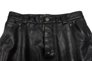極美品 CHROME HEARTS クロムハーツ フレアニー カーペンター レザーパンツ ブラック シルバー925 ロゴ サイズ30 中古 4b007958