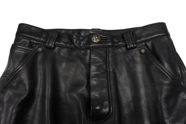 極美品 CHROME HEARTS クロムハーツ フレアニー カーペンター レザーパンツ ブラック シルバー925 ロゴ サイズ30 中古 4b007958