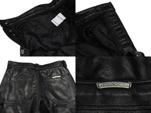 極美品 CHROME HEARTS クロムハーツ フレアニー カーペンター レザーパンツ ブラック シルバー925 ロゴ サイズ30 中古 4b007958