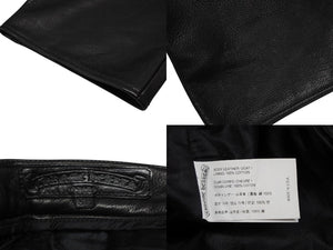 極美品 CHROME HEARTS クロムハーツ フレアニー カーペンター レザーパンツ ブラック シルバー925 ロゴ サイズ30 中古 4b007958