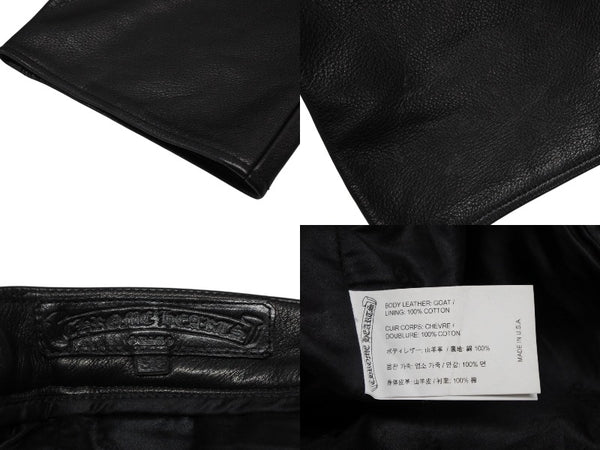 極美品 CHROME HEARTS クロムハーツ フレアニー カーペンター レザーパンツ ブラック シルバー925 ロゴ サイズ30 中古 4b007958
