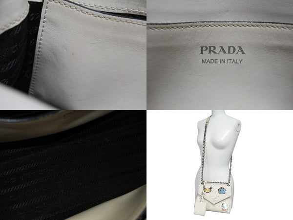 PRADA プラダ ロボット モノクローム チェーンショルダーバッグ 1BD127 サフィアーノレザー アイボリー シルバー金具 良品 中古 4b007961