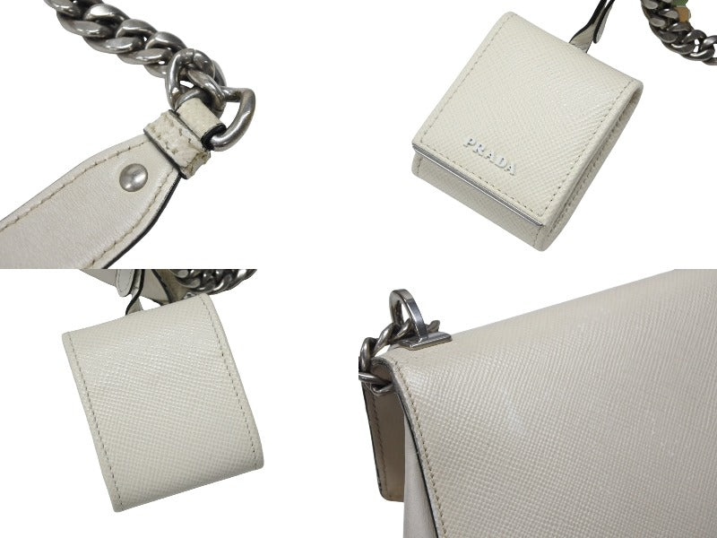 PRADA Prada Robot Monochrome Chain Shoulder Bag 1BD127 Saffiano Leather Ivory Silver Hardware Good Used 4b007961