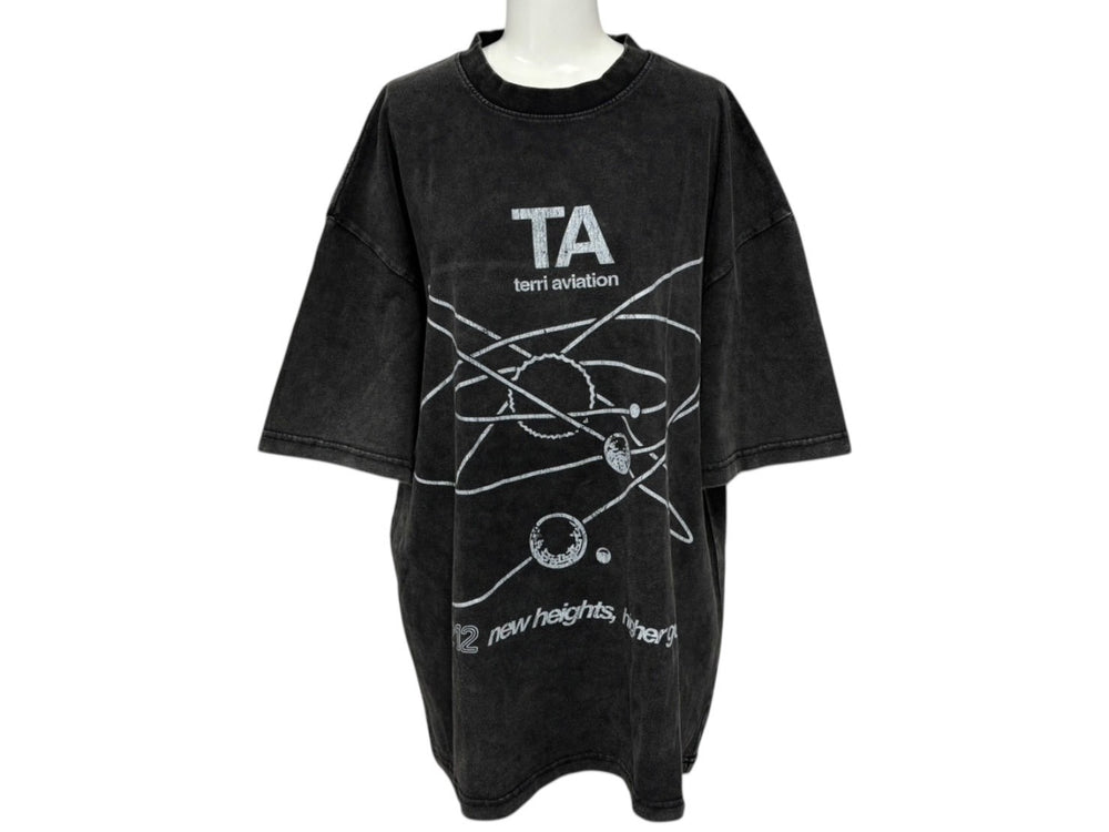 新品未使用 TERRI テリー プリントTシャツ 半袖Tシャツ トップス コットン ウォッシュドブラック サイズL 中古 4b007980