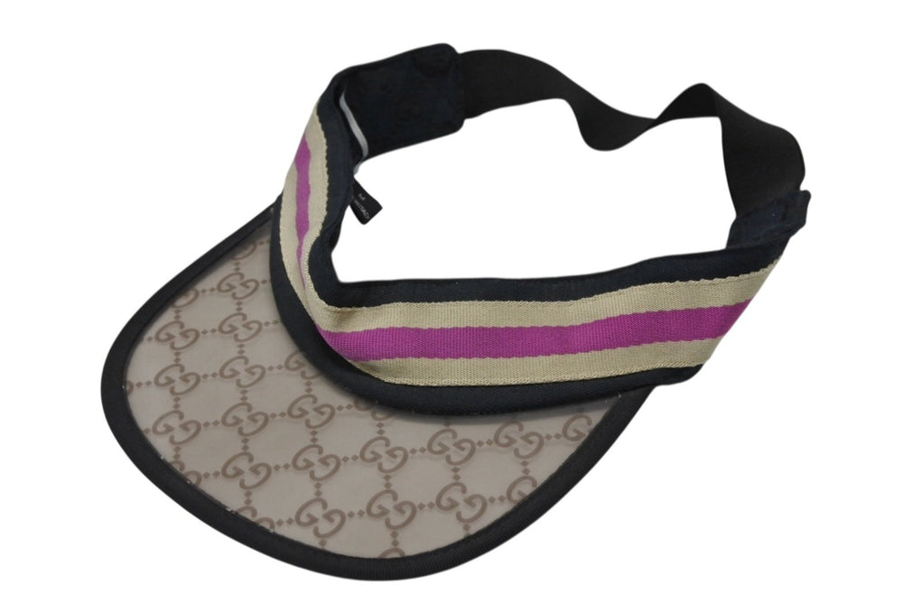 GUCCI グッチ サンバイザー キャップ GGマーク ポリエステル コットン ブラウン サイズM 美品 中古 4b008042