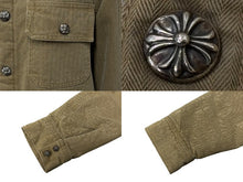 画像をギャラリービューアに読み込む, CHROME HEARTS クロムハーツ WORK DOG SHIRTS ワークドッグ シャツ ジャケット クロスボール ヘリンボーン ブラウン サイズS 美品 中古 4b008045