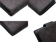 画像をギャラリービューアに読み込む, COACH コーチ シグネチャー 二つ折り財布 C0082 ブラウン ブラック PVC レザー ゴールド金具 美品 中古 4b008062