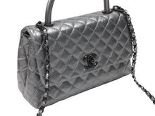 画像をギャラリービューアに読み込む, CHANEL シャネル トップハンドル フラップバッグ ハンドバッグ 29番台 ココハンドル ココマーク シルバー カーフレザー 美品 中古 4b008073