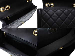 極美品 CHANEL シャネル Sフラップ Wチェーン ショルダーバッグ A90670 23番台 ココマーク ラムスキン ブラック ゴールド金具 中古 4b008074