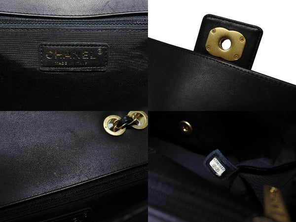 極美品 CHANEL シャネル Sフラップ Wチェーン ショルダーバッグ A90670 23番台 ココマーク ラムスキン ブラック ゴールド金具 中古 4b008074