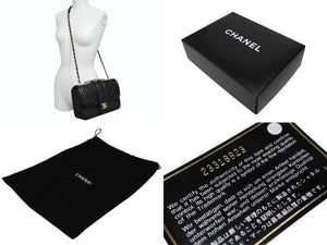極美品 CHANEL シャネル Sフラップ Wチェーン ショルダーバッグ A90670 23番台 ココマーク ラムスキン ブラック ゴールド金具 中古 4b008074