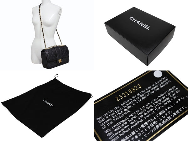 極美品 CHANEL シャネル Sフラップ Wチェーン ショルダーバッグ A90670 23番台 ココマーク ラムスキン ブラック ゴールド金具 中古 4b008074